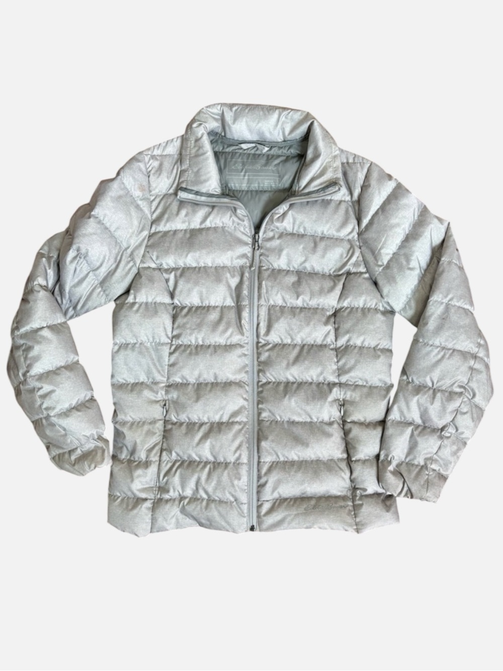 Eddie Bauer EB 650 Puffer Down Winter Coat Zip Up Jacket Silver Gray Women’s S